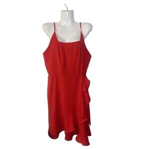 Red Adjustable Spaghetti Straps Sleeveless Faux Wrap Dress XL Flirty Party